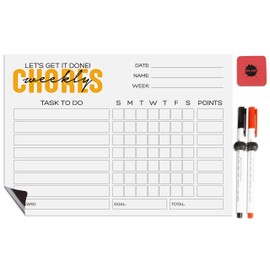 Inkdotpot Magnetic Whiteboard Let's Get It Done Weekly Chore Chore Chart for Refrigerator - Dry Erase Behavior Chart for Kids Responsibility Chart with 2 Fine Tip Marker & Eraser