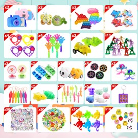 THEXIU Party Bag Fillers for Kids Unisex,191 Pcs Kids Party Bag Fillers Set,Birthday Party Bags Fillers Set,Pull-Back Cars,Tumbler,Camouflage Camera,Dinosaur Stickers,Classroom Rewards, Game Prizes