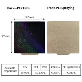 BORDSTRACT Double Sided Building Plate, PEI Texture + PEY Colour Film, Flexible Spring Steel Plate 355 x 355 mm without Soft Magnetic Base for Most Models of 3D Printer Platforms