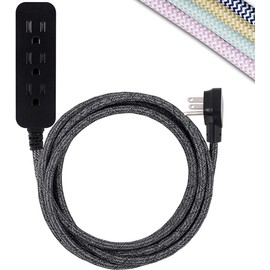 Cordinate, Black/Gray, Designer 10 ft Extension Outlet Power Strip, 3 Prong Flat Plug, Braided Cord, Perfect for Home, Office or Kitchen, 13A/125V/1625W, UL Listed, 42024