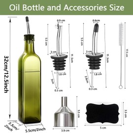 Leaflai 2 Pcs Glass Olive Oil Dispenser and Vinegar Dispenser Set with 2 Stainless Steel Pourers, 4 Labels, 1 Brush and 1 Funnel Oil Bottles for Kitchen (500ml)-Green