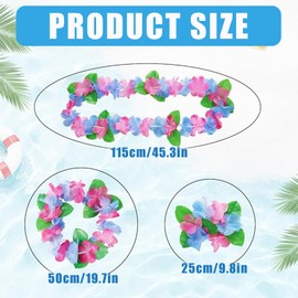 5-Piece Women's Hawaii Outfit with Flower Wreath, Flower Hair Band, Flower Bracelet, Flower Head & Pineapple Sunglasses - Perfect for Beach Parties, Summer Parties & Carnival (Pink)