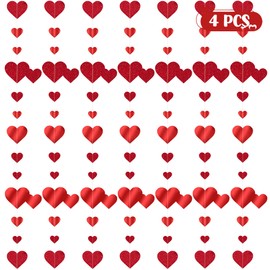 4PCS Valentines Garland, Double Hearts Valentines Party Decorations, 6.56 FT Glitter Valentines Day Banner, Hanging String Red Valentines Banner Pre-Strung Heart Banner for Valentine' s Day Wedding