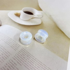 NewZenro Hollow Opalite Moon Stone Natural Stone Ear Plugs Gauges Tunnel Expanders Stretcher Saddle Organic Double Flared Flesh Earrings for Men Women Fashion Piercings Body Jewelry Gift (2g(6mm))