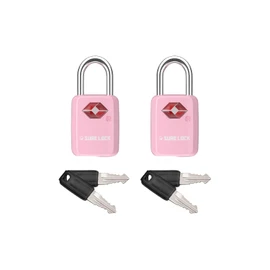 SURE LOCK TSA Approved Luggage Locks Mini Size Lock with Keys for Travel, Zinc Alloy Body with Steel Shackle, Key Alike, Key Alike in The Same Package(Pink 2 Locks)