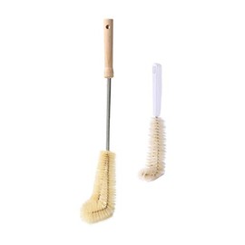 Bottle Brush Cleaner Set Long Handle Natural Pig Bristle Bottle Cleaning Kitchen Scrub for Water Bottle, Wine Decanter, Cup, Jug, Teapot, Baby Bottle, Pot, Straw (Short & Long Wooden Handle)