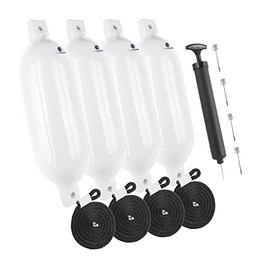 Five Oceans Inflatable Ribbed White Boat Fender 6.5x23 inches (4 Pack) FO-4544