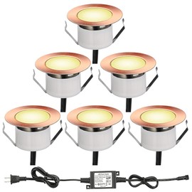 FVTLED Recessed LED Deck Light Kits, 6pcs Φ45mm 12V Low Voltage IP67 Waterproof In Ground Outdoor LED Landscape Warm White Lighting for Garden Yard Steps Stair Patio Floor, Red Bronze