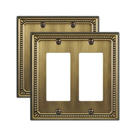 ZILLSEA 2 Gang Decorator Wall Plates, Metal Outlet Cover Plates, Sunken Pearls Electrical Outlet Covers for Receptacles, Dimmer Switches, GFCI, Antique Brass, 2 Pack, 4.96''*4.88'', Midsize