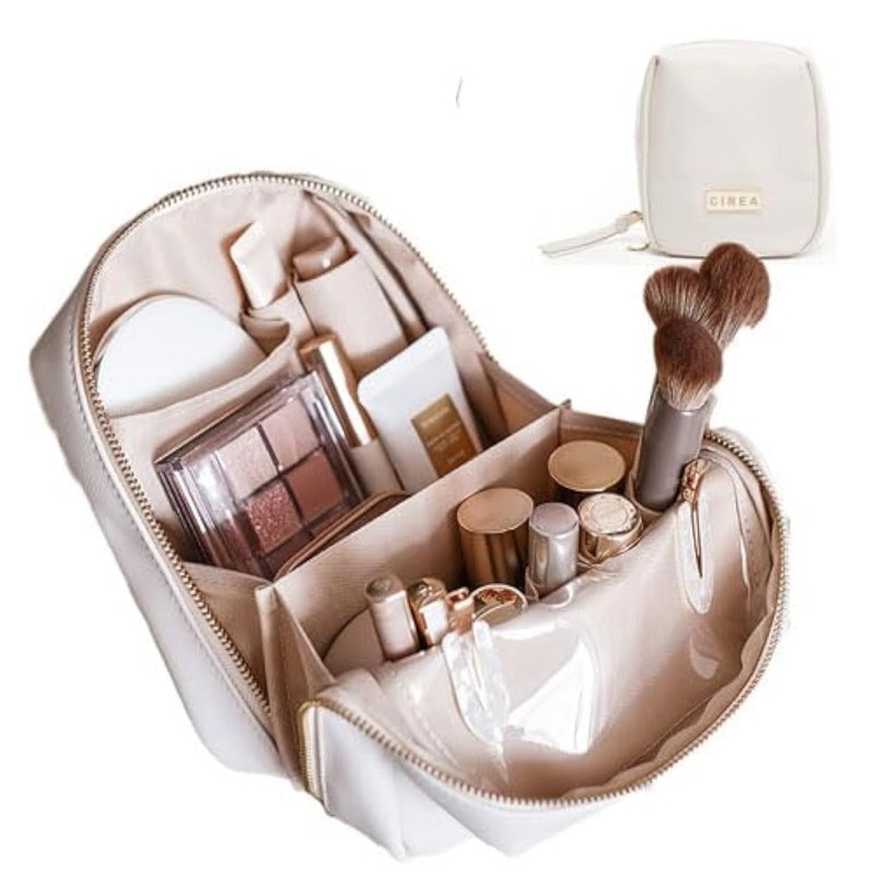Elegante bolsa de cosméticos portátil para mujer con compartimentos, bolsa