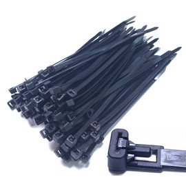 Pack of 10 Cable Ties Resealable 380 mm x 4.8 mm Black Removable Reusable Nylon Reusable UV Stable