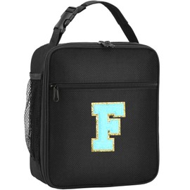 SANBADA Initial Insulated Lunch Bag, Lunch Box with Initial Letter Patch for Teen Adult, Reusable Lunch Bag for Men Women, Ideal Back to School Gift Birthday Gift, Blue F