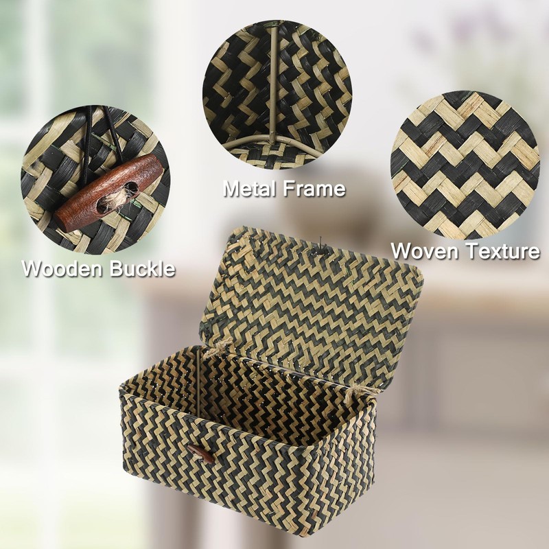 Hipiwe X-small Wicker Basket with Lid Natural Seagrass Storage Baskets