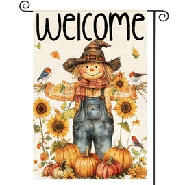 AVOIN colorlife Fall Scarecrow Garden Flag 12x18 Inch Double Sided Outside, Welcome Autumn Rustic Yard Outdoor Flag