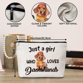 Eyouyeqi Dachshunds Gifts Makeup Bag, Just A Girl Who Loves Dachshunds Cosmetic Bags, Dog Makeup Zipper Pouch Bag, Dog Lover Inspired Gift, Birthday Gift For Women Girls, 19