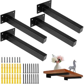 Pack of 4 Shelf Brackets Heavy Duty Shelf Brackets Black Shelf Console Heavy Duty Support Floating Shelf Bracket Wall Shelves Made of Black Iron for Manual Custom Shelf (8 Inches)