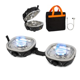 INFOOD Propane Camping Stove 20,000 BTU - Portable 2 Burner Gas Stove with Adjustable Flame Control, Piezo Ignition, Carry Bag & Propane Adapter Hose, Folding Design for Camp, BBQ, Tailgating, Black