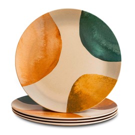 Nook Theory 4 Pack Reusable Bamboo Plates - Non-Toxic Toddler and Kids Plate, Dishwasher Safe, Not Microwavable Dinnerware (Arizona 10")