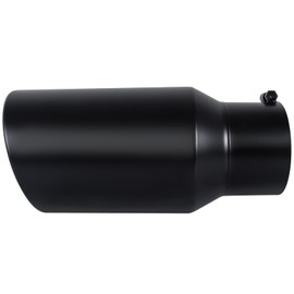 EVERESTWAY Stainless Steel 5 Inch Inlet Diesel Exhaust Tip Tailpipe, 7" Outlet 15" Long Rolled End Angle Cut Bolt On Exhaust Tail Pipe 5"x7"x15" Black Powder Coated Universal Car