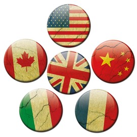 Fridge Magnets Country Flags Set of 6 Decorative Gift Set Magnets Vintage Flags Funny for Globetrotters Strong Large 50 mm Round Colourful