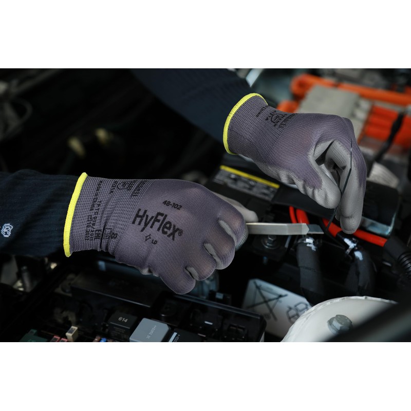 Ansell HyFlex 48-102 Thin Work Gloves with PU Coating, Lightweight