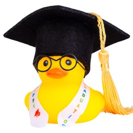 Mwmoeen Funny Academic Rubber Duck with Diploma, Mini Graduation Duck Car Dashboard Decoration with Graduation Hat Sash Glasses Sash, Gift for Examinations Graduation Party (5 cm, G2)