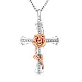 Miaofu Rose Crose Necklace for Women Cross Necklace 925 Sterling Silver Infinity Cross Pendant Necklace for Women Rose Gold
