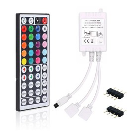 Meruido 44 Keys IR Remote Controller RGB LED Strip Light Controller Output Voltage DC12V 4 Pin 2 Ports RGB Control Box with WirelessReceiver for RGB 5050 3528 LED Strip Lights- Dual Outputs