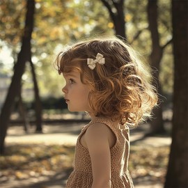 Bownita Girls' Handmade Butterfly Hair Clips, Set of 2, Snag-free, No-Slip (Tan)