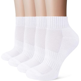 Stoeury Trainer Ankle Socks Women, Cushioned Quarter Running Socks, Anti Blister Ladies Walking Sports Sock, Breathable Cotton Casual Athletic Gym Sock 4 Pairs, White 3-5