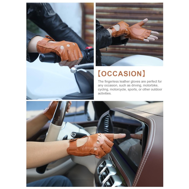 GSG Half-Finger Driving Gloves, Fingerless Leather Gloves for Men, Motorcycle