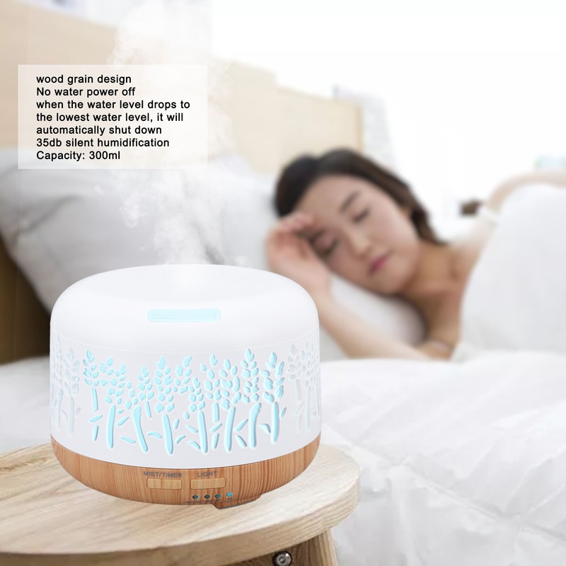 Desktop Humidifier 300ml Wood Grain Design Low Noise Aromatherapy Humidifier