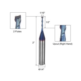 sourcing map Spiral CNC Router Bit 1/16" Diameter 1/4" Shank Up Cut 2 Flutes Blue Nano Coated Solid Carbide End Mill Milling Bits with 1/2" Cut Length for Wood Plastic Soft Metal Aluminum