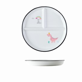 Hoshisea Divided Ceramic Dinner Plate, Split Diet Plate, Snack Plate, Ceramic Plate with Divider, for Adults, Children, Picnic, Dinner (Pink Dinosaur)