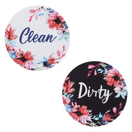UFURMATE Flower Dishwasher Magnet Clean Dirty Sign, 1Pack Double Sided Reversible Dishwasher Indicator Kitchen Decoration with Dishcloth for Dishwashers