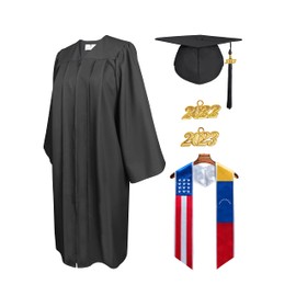 GradPlaza Matte Graduation Cap and Gown 2023 2022 with Flag Graduation Stole