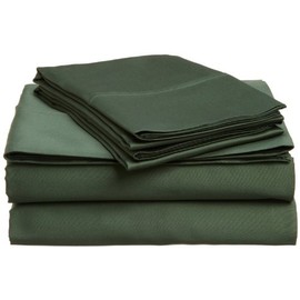 Superior Egyptian Cotton 400 Thread Count Bed Sheet Set, 1 Elastic Deep Pocket Fitted Sheet, 1 Flat Sheet, 1 Pillowcase, Soft Bedding, Luxury Sheets, Sateen Weave, Twin Size, Hunter Green