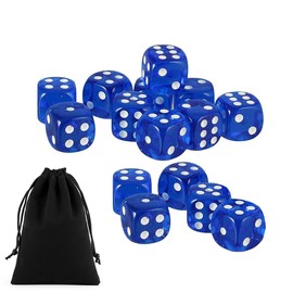 Set of 15 Dice TRPG Game Acrylic Toy Six Sided D6 Dice with Storage Bag (Dark Blue)