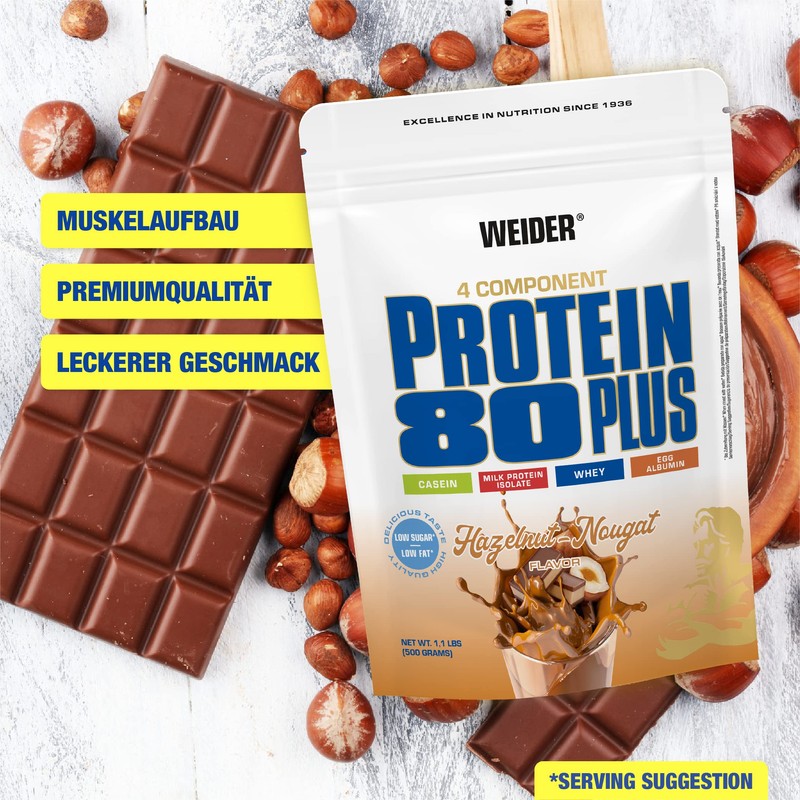 WEIDER Protein 80 Plus Protein Powder, Hazelnut Nougat, Vanilla, Low-Carb,