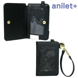 Pass Case with Reel for Girls Folding Ribbon Checkered School Commute to Work (Black)