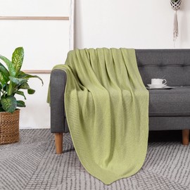 PiccoCasa 100% Cotton Knit Throw Blanket,Solid Lightweight Decorative Throws and Blankets,Soft Knitted Throw Blanket for Sofa Couch, Dark Sea Green 50" x 60"