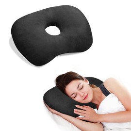 Babyezz Ear Piercing Hole Pillows Side Sleeper Pillow with an Ear Hole for CNH Side Sleepers and Ear Inflammation Pressure Sores, Adjustable Cotton and Polyester Curved Side Pillow, Black