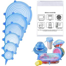 RabbitStorm Tapas Elásticas de Silicona 6 PCS,Envoltura Plástica Reutilizable Alternativa,Resistentes al Calor, Refrigeración, Antiderrames,para Lavavajillas, Microondas, Horno y Congelador(Azul)