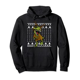 T- Rex Dino In Christmas Reindeer Costume Ugly Sweater Pullover Hoodie