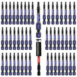 Geinxurn 2 In. Security T10 Impact Magnetic Screwdriver Bit Set, 51 Pieces #10 Torx Head Power Bit Set, S2 Alloy Steel Hollow Star Bit Set with 1Pcs Impact Bit Holder