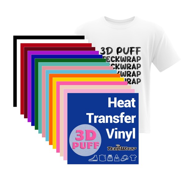 TECKWRAP 3D Puff Vinyl Heat Transfer Vinyl Sheets, 15 Sheets