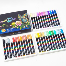 Acrylic Brush Marker Pen,1Set Waterproof Acrylic Pen with Soft Brush Nib, Art Paint Marker Pens Set for Glass Stone Wood Plastic Paper:_36Pcs