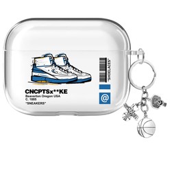 AirPods Pro Case, Sneakers, TPU Case, Full Protective Case, Air Pods Pro Cover, Lightweight, Small, Cute, Shoes, Shockproof, Dustproof, Lost Prevention, Includes Carabiner (whit-blue)