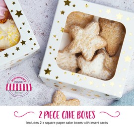 Anniversary House 2-pack Treat Boxes, Gold Star Foil Print, Cookie and Brownie Box, 7.5 x 16 x 16CM, J081,3.8 x 11.4 x 11.4cm (1.5 x 4.5 x 4.5")