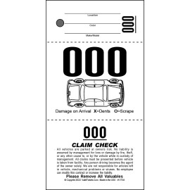 Valet Tickets .Com 3 Part Valet Parking Tickets (1000 Tickets) on 110lb Card Stock with Car Diag...